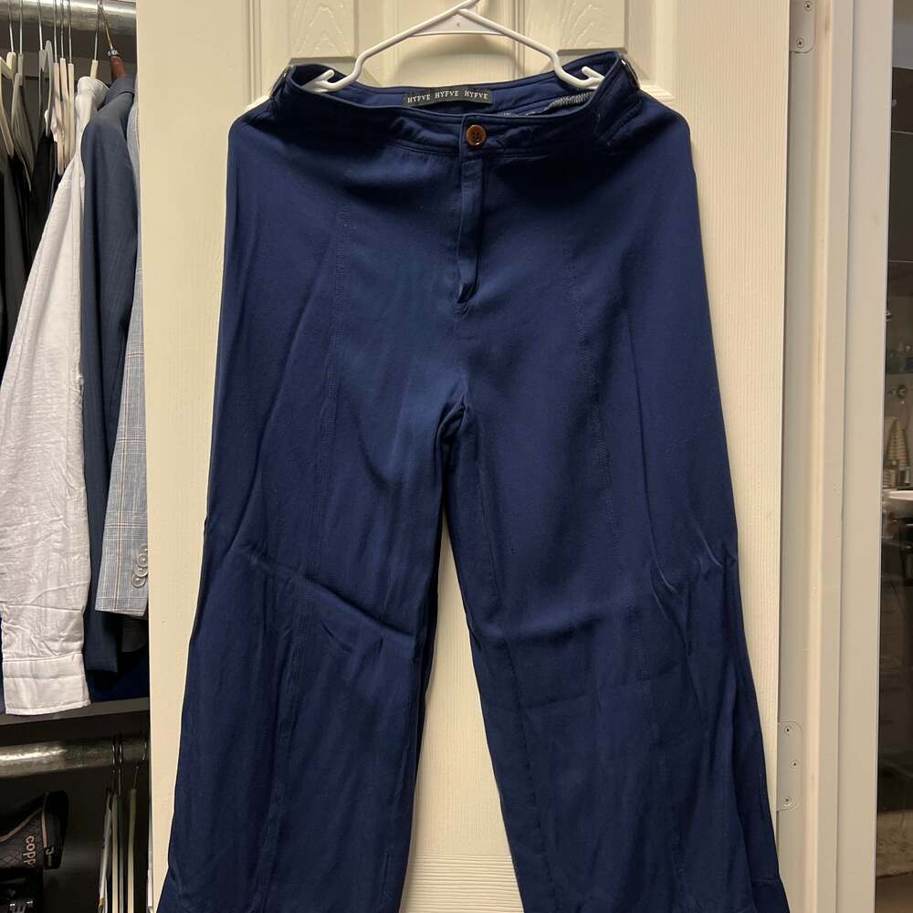 Hyfve Navy Blue Wide Leg Cropped Trousers